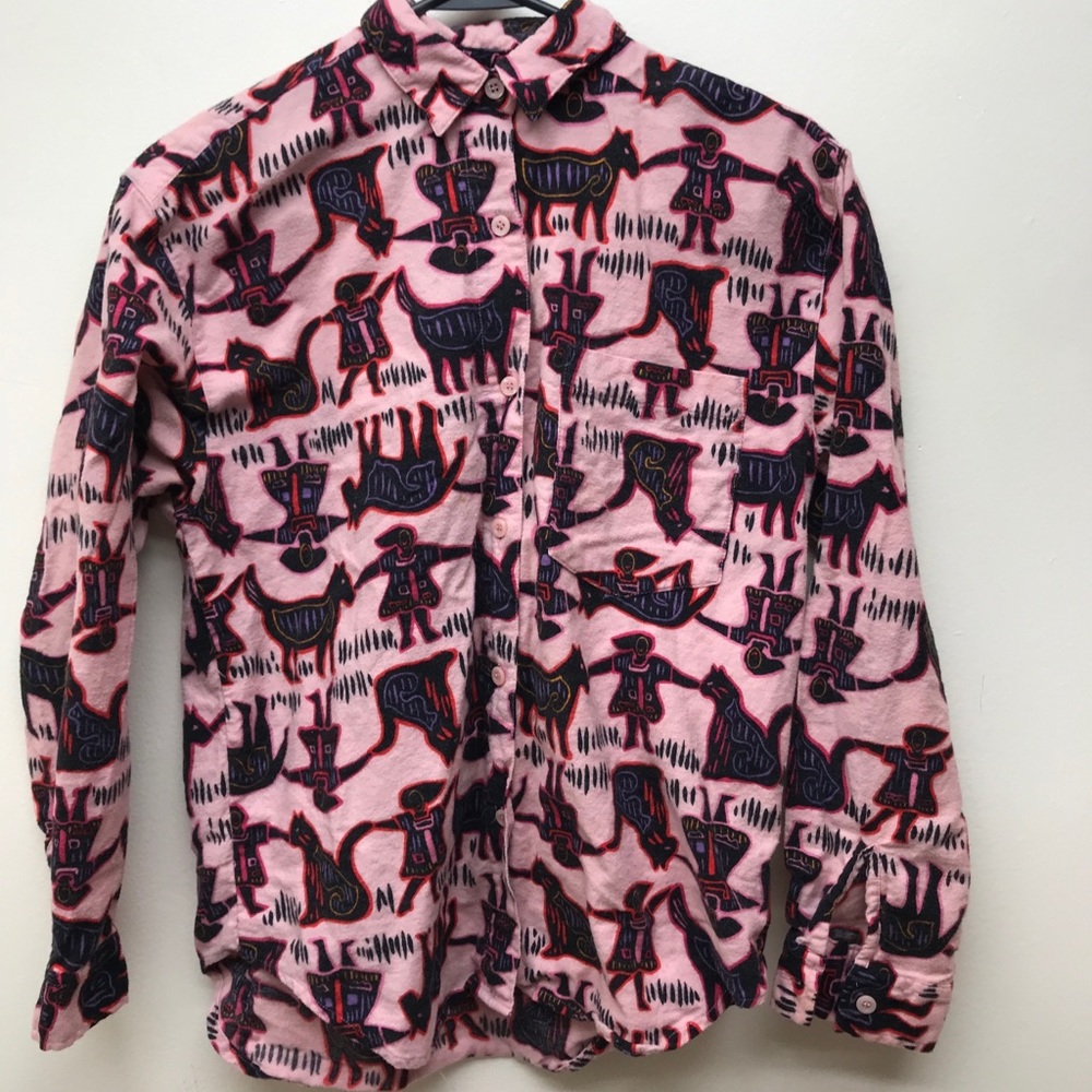 Vintage pink flannel tribal shirt